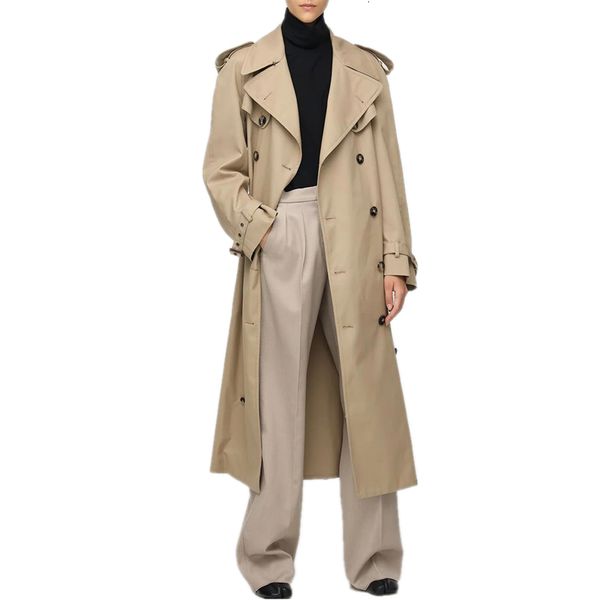 

women's trench coats fall autumn women casual double breasted simple classic long coat with belt chic female windbreaker 221119, Tan;black