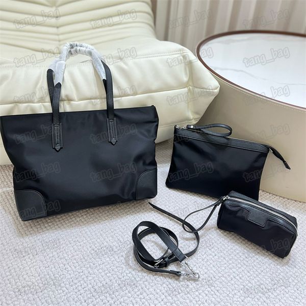 

designer large capacity totes shopping bag 3pcs oxford triangle metal handbags shoulder clutch makeup bag set