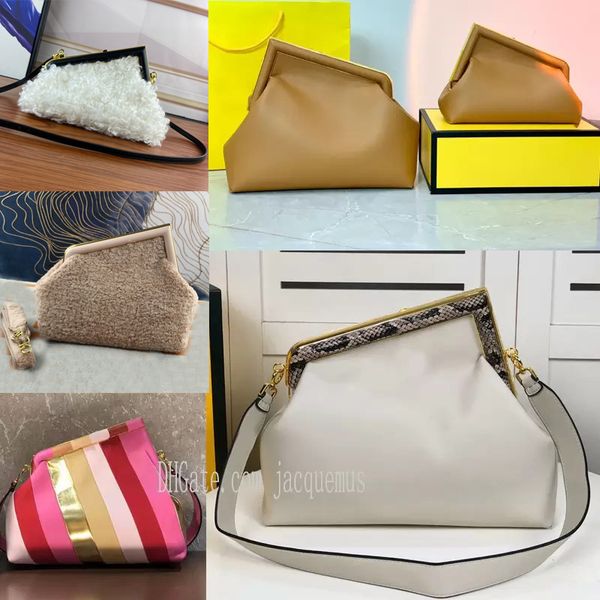 

ff designer handbags luxury first clutch bag fluffy plush ff metal hemming genuine leather women handbag single shoulder messenger evening b
