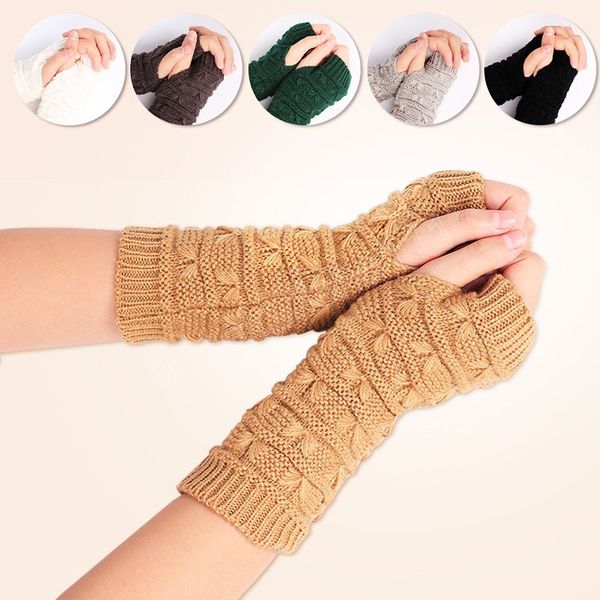 

women arm cover cold protection riding solid color woolen gloves triangle warmth knitted short half finger arm cover, White