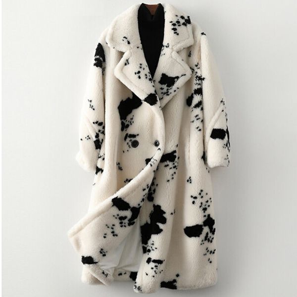 

women's fur faux fur women's winter warm wool imitation fur coat sheep cut wool coat loose long print fashion casual windbreaker 2, Black