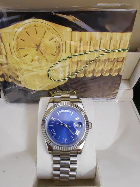 

with original box automatic mechanical mens watch 41mm diamond watches all full stainless steel 2813 movement fashion blue dial wristwatch 2, Slivery;brown