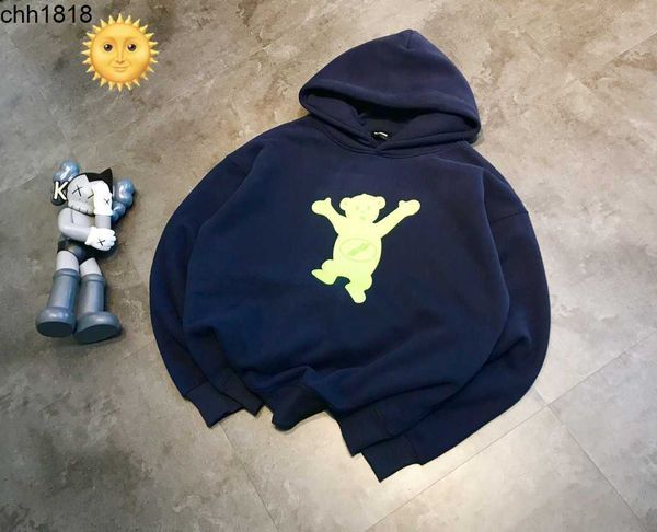 

2023 winter new welldone flocked zipper bear couple hoodie casual loose hoodie, Black