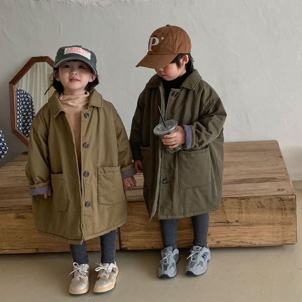 

down coat korean style winter children long cotton padded coats warm thicken solid color parkas kids casual outerwear 221121, Blue;gray