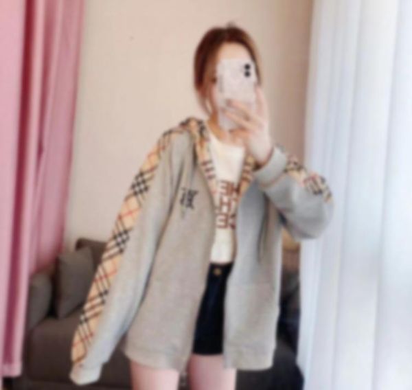 

autumn gray plaid hoodies for women sweatshirts zipper hooded cardigan hoodie, Black