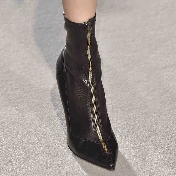 

boots arden furtado 2019 spring autumn high heels zipper pointed toe ankle boots stilettos genuine leather booties 220906, Black