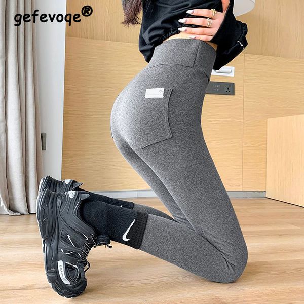 

womens leggings women winter thicken warm fleece lined thermal anklelength pants hight waist skinny fitness leggins female 221122, Black