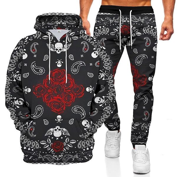

men's hoodies sweatshirts men's tracksuit hoodies set dark gray red black hooded graphic skull 2 piece print sports outdoor casual