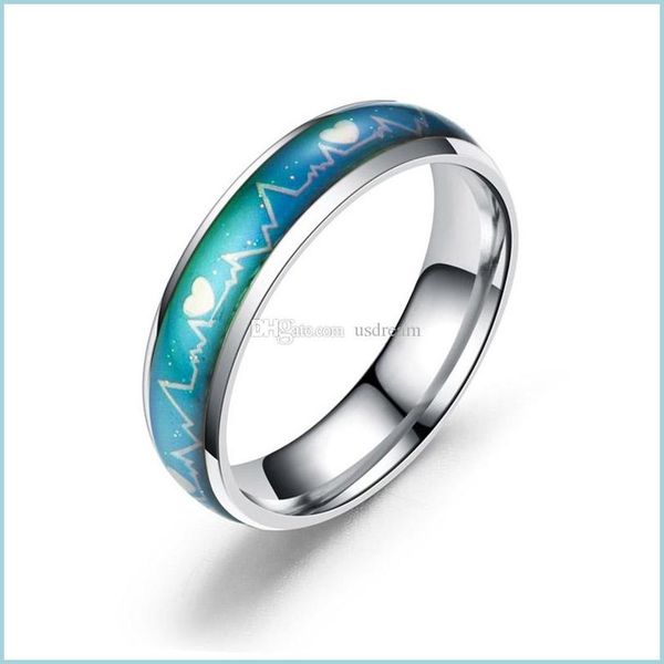 

band rings temperature sensing heartbeat ring stainless steel mood band women mens love rings fashion jewelry gift drop delivery dhahl, Silver
