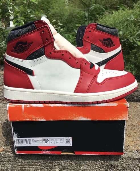 

2022 release authentic 1 high og shoes chicago lost and found reimagined cracked leather varsity red black sail muslin mens outdoor sneakers