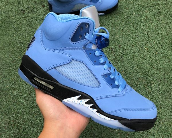 

shoes jumpman 5 unc high cut 5s university blue black white luxurys sneakers