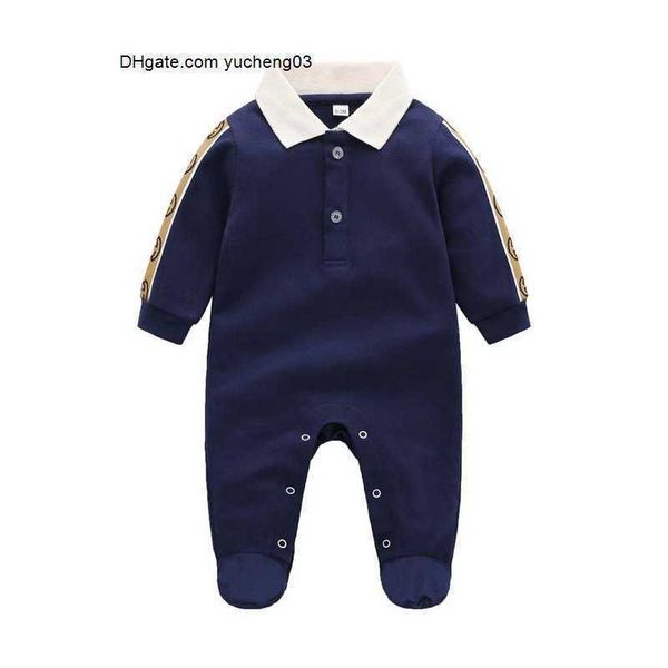 

cotton kids 100% designer rompers baby boy girl long sleeve clothes 1-2 years old newborn spring autumn lapel jumpsuits, Blue