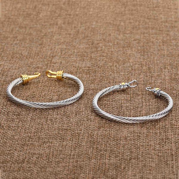 

silver dy twisted cuff bangle fashion men bracelets charm bracelet hook 5mm wire woman designer cable mens jewelry exquisite simple jewelry, Black