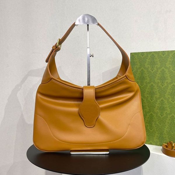 

women stylish underarm shopping bag large capacity handbag shoulder bags fashion cowhide leather gold hardware metal buckle adjustable strap