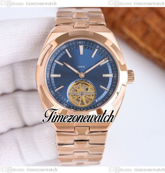 

twf 42.5mm overseas skeleton tourbillon mens watch automatic 6000v/110r-b733 blue dial stick markers rose gold bracelet watches twvc timezon, Slivery;brown