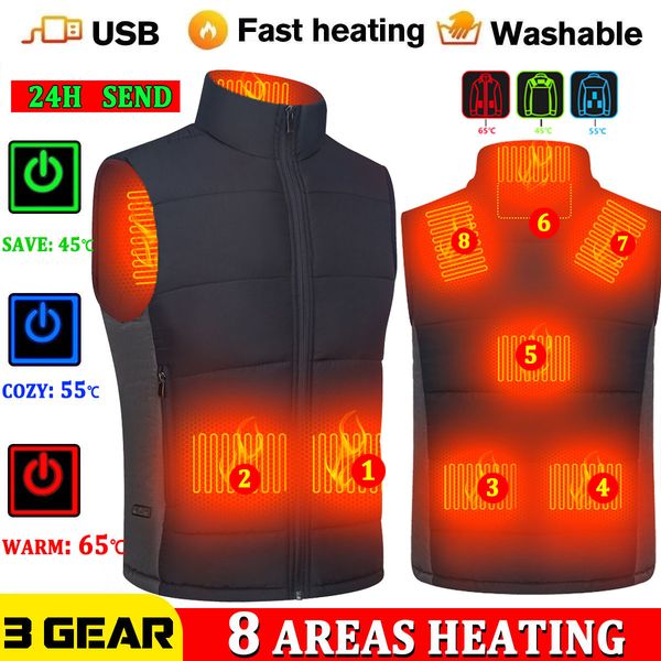 

men's vests heating vest men winter jacket women warm electric thermal waistcoat fish hiking outdoor camping infrared usb heated 221122, Black;white