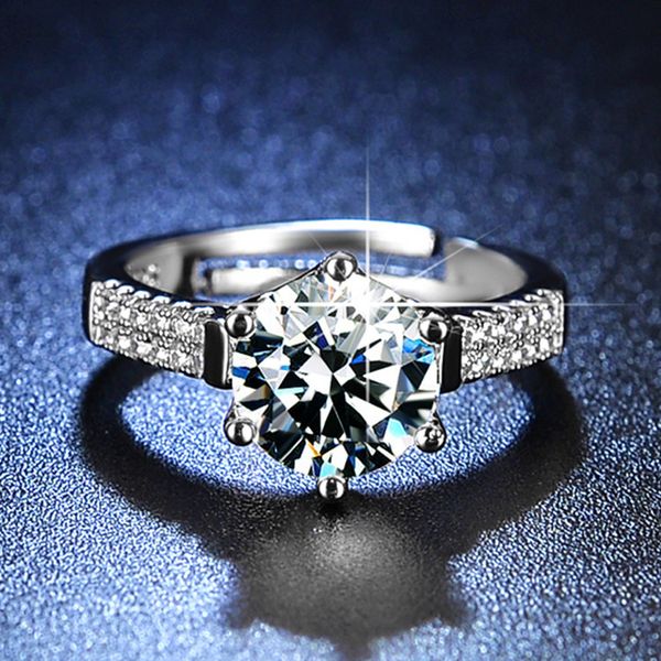 

platinum plated six claw crown band rings imitation diamond ring girl classic men titanium steel designer for women luxury gifts woman girl, Silver