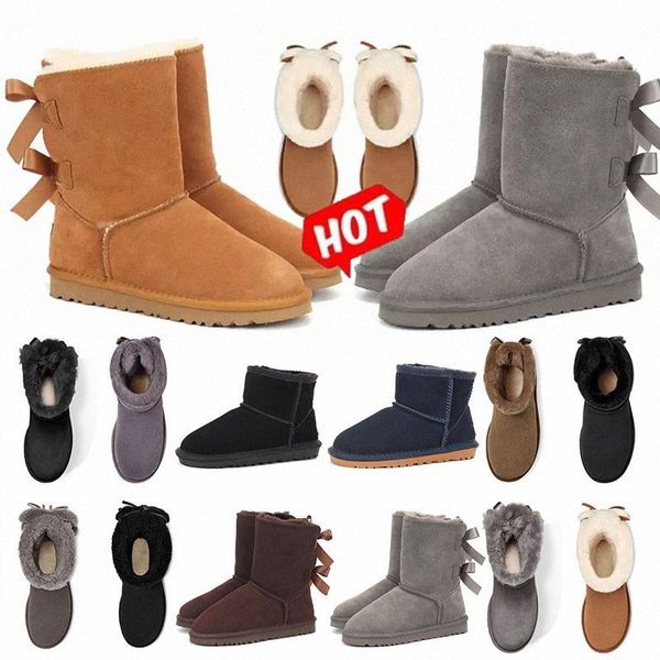 

australia australian classic warm snow boots women mini half boot full fur fluffy furry usa gs 585401 designer shoe winter satin ankle boots, Black