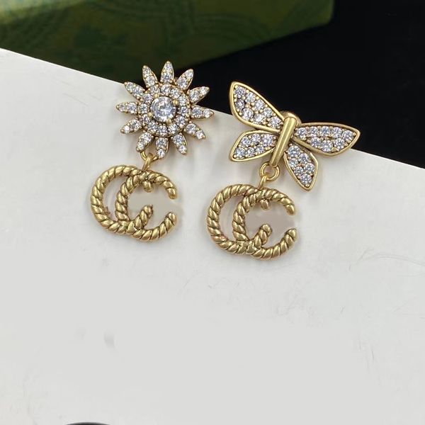 

new charm earrings designers women fashion trend ladies luxurys brand designer classic sunflower butterfly diamond setting luxury earring je, Golden