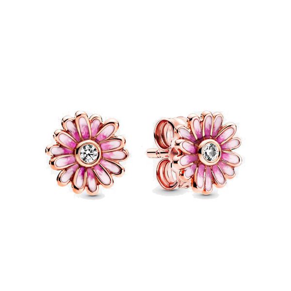 

rose gold pink daisy flower stud earrings with original box for pandora sterling silver fashion women jewelry girlfriend gift cz diamond ear, Golden;silver