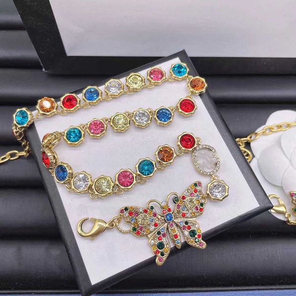 

2023 designer new jewelry family butterfly color neck chain necklace red letter version bracelet, Black