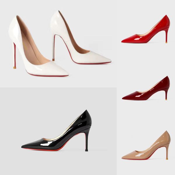 

new women's sandals luxury stiletto heels designer single shoe pointed pair with french letters solid color contrast patent leather box, Black