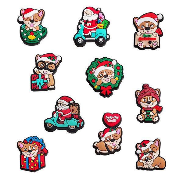

12 style hat christmas tree cartoon charms shoe buckle party gift diy wristband pvc fit croc charms decoration accessories, White;pink