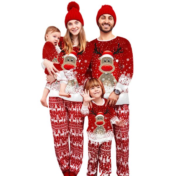 

family matching outfits christmas pajamas outfit long sleeve deer snowflake print pullover pants set for kids 221121, Blue