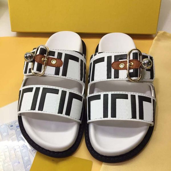 

designer slippers women luxury genuine leather sandals summer flat slipper metal sheepskin fashion beach shoes 35-42 with box, Black