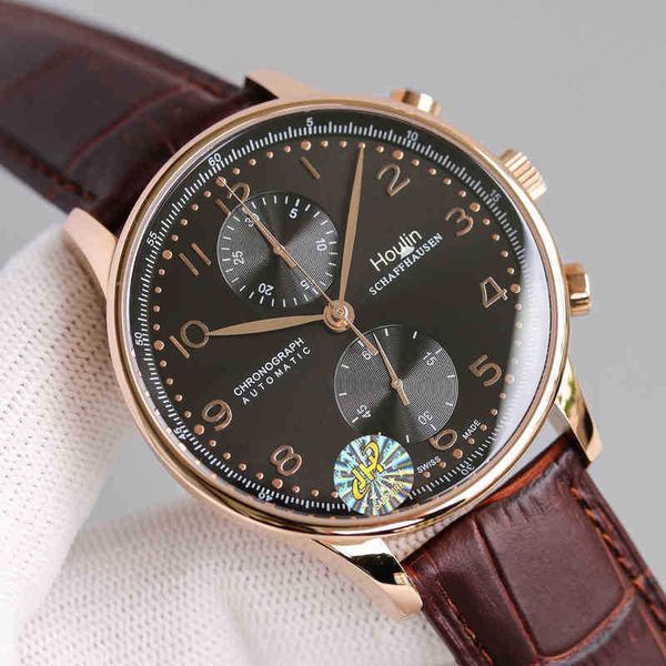 

designer luxury full-automatic portugal real leather belt waterproof men's houlin mechanical swiss portuguese famous watch ztaa, Slivery;brown