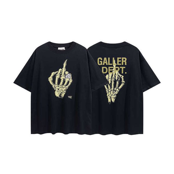 

gallerydepts mens shirt trendy gilded letter skull hand bone print men's and women's loose short sleeve t-shirt, White;black