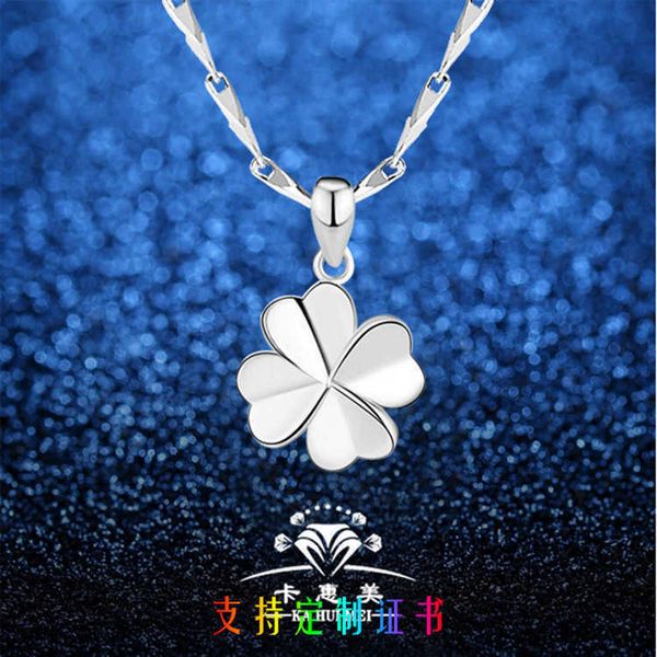 

pendant necklaces strands strings s925 sterling silver smooth four leaf grass necklace women's pendant japanese and korean collar chain