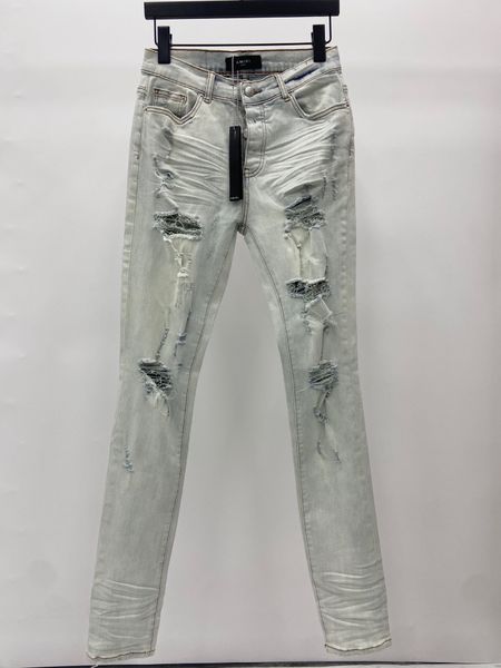 

mens white distressed holes skinny jeans full length denim pants street style trousers wholesale skin jean, Blue
