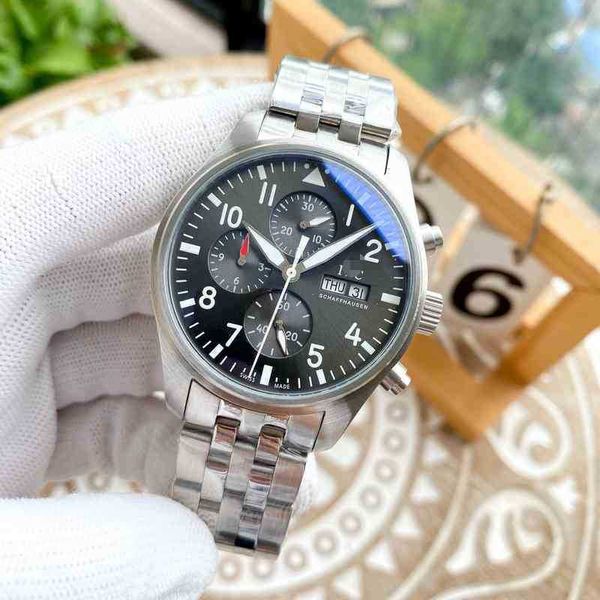 

luxury mens mechanical watch fully automatic men's 6-pin pilot complex wristwatch function timing leisure business swiss es dfg4, Slivery;golden