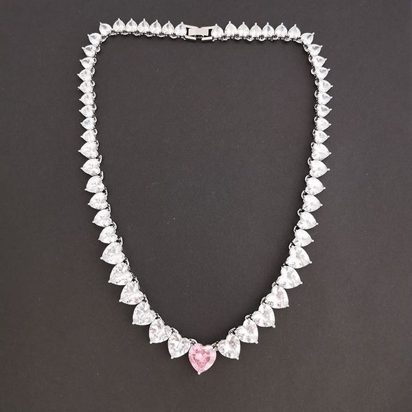 

chokers qmhje crystal pink stone heart love necklace choker women wedding engagement gold silver color tennis infinity luxury jewlery 221121, Golden;silver
