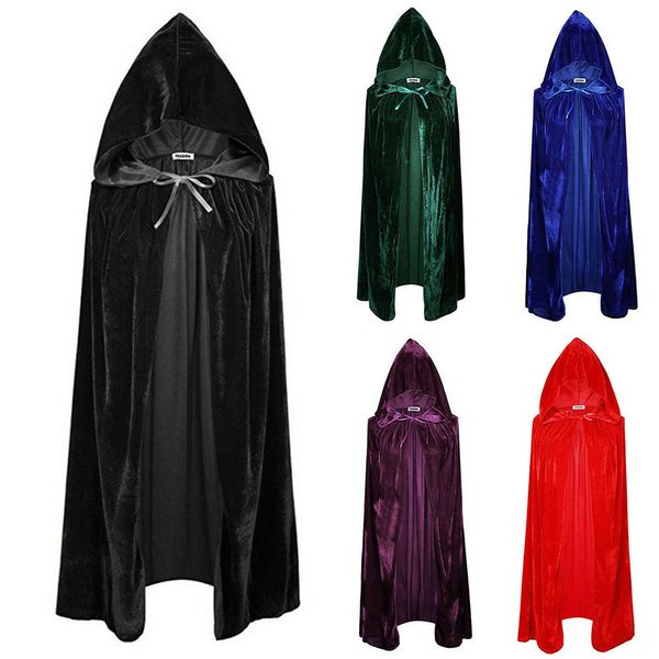 

theme costume halloween velvet cloak cape hooded medieval witch wicca dress coats 5 colors 221121, Black;red