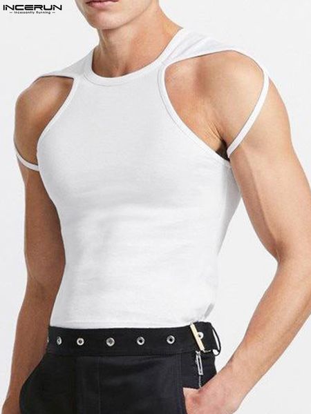 

men' tank men tank solid color oneck sleeveless vacation vests streetwear skinny fashion casual irregular s5xl incerun 7 221122, White;black
