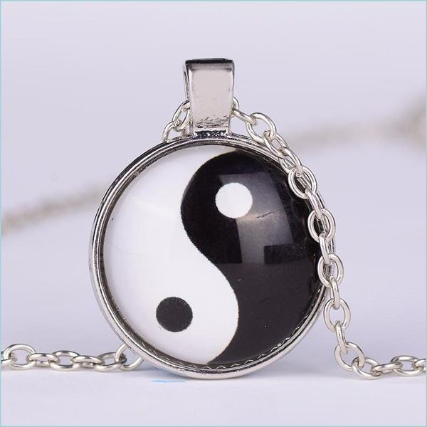 

pendant necklaces tai chi time gemstone pendant gossip graph necklace yin yang sier bronze glass cabochon necklaces women men fashio dhlxl, Silver