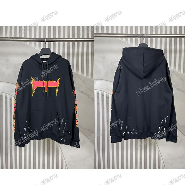 

xinxinbuy men designer hoodie sweatshirt destroyed letters print hand-paint paris women black brown white oversize xs-l