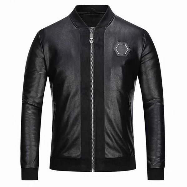 

faux leather designer jacket mens zipper slim fit short hip hop casual skull sport motorcycle coat biker letters embroidery tiger fitness, Black;brown