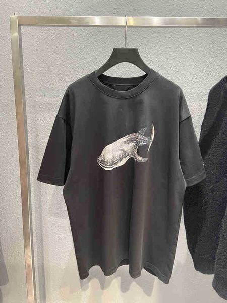 

designer men's t-shirt balenciga men tees high version tide b whale print short sleeve paris tomorrow world letter loose for men and wo, White;black