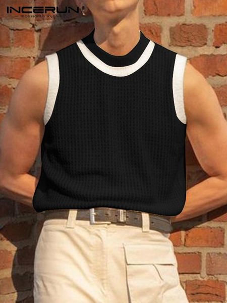 

men' tank fashion men tank patchwork oneck sleeveless fitness casual vests summer streetwear leisure men clothing s5xl incerun 22112, White;black