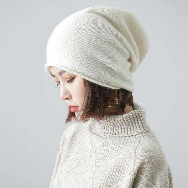 

beanie skull cap 30 cashmere thin simple solid rolled hem hat blends soft yarn knit beanie winter spring warm skullies 221122, Blue;gray