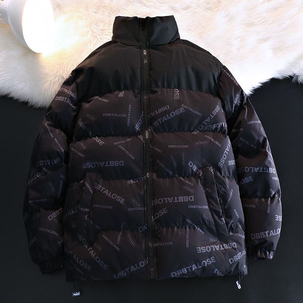

men's down parkas men's printed puffer jacket streetwear stand collar ripsquilted padded cotton jacket fashion contrast winter jac, Black