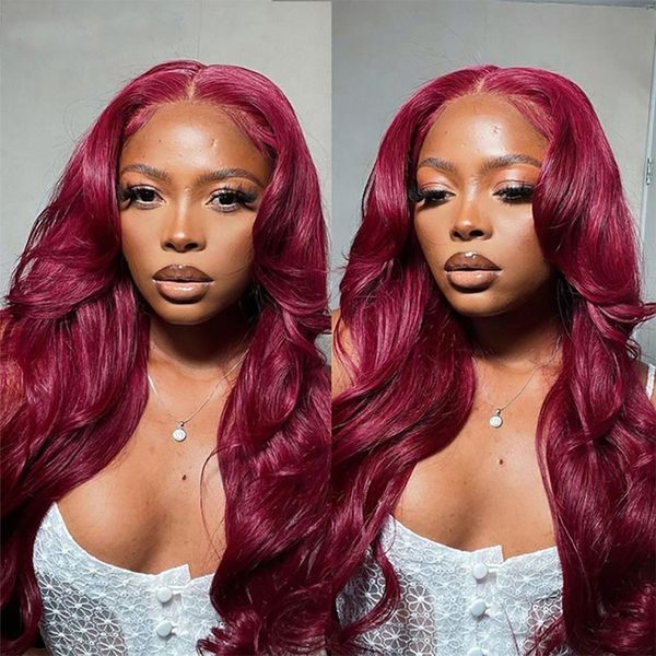

burgundy 13x4 lace front wig colored human hair wigs body wave deep curly frontal straight red 99j straight for black women 26 28 30inch