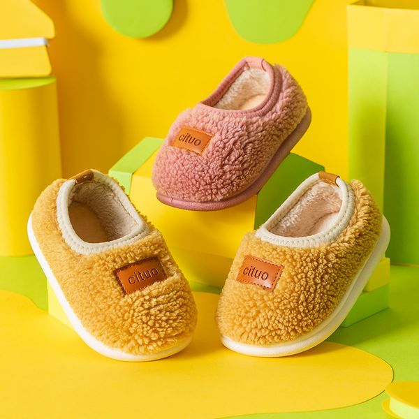 

sneakers winter kids indoor shoes baby toddler soft non-slip lambs wool warm shoes casual first walker boys girls furry cotton slippers 2211, Black;red