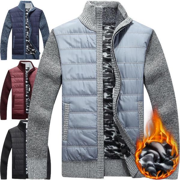 

winter fleece sweater coat thick patchwork wool cardigan muscle fit knitted jackets fashionable male clothing for autumn, White;black