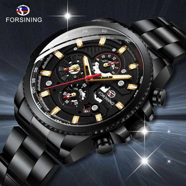 

forsining mechanical watch mens multi-function stainless waterproof complete calendar military automatic watches montre relogio t200311 huiy, Slivery;brown