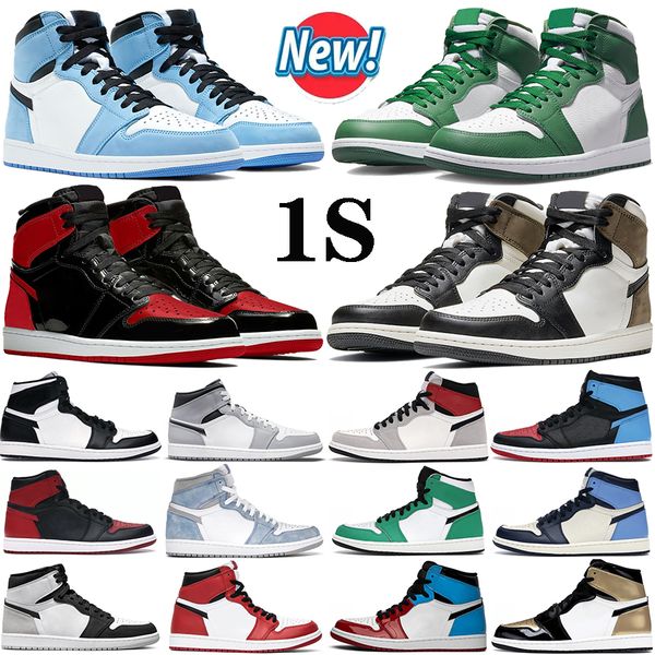 

mens 1 high basketball shoes jumpman retro 1s university blue bred patent black white gorge green dark mocha unc men women trainers designer