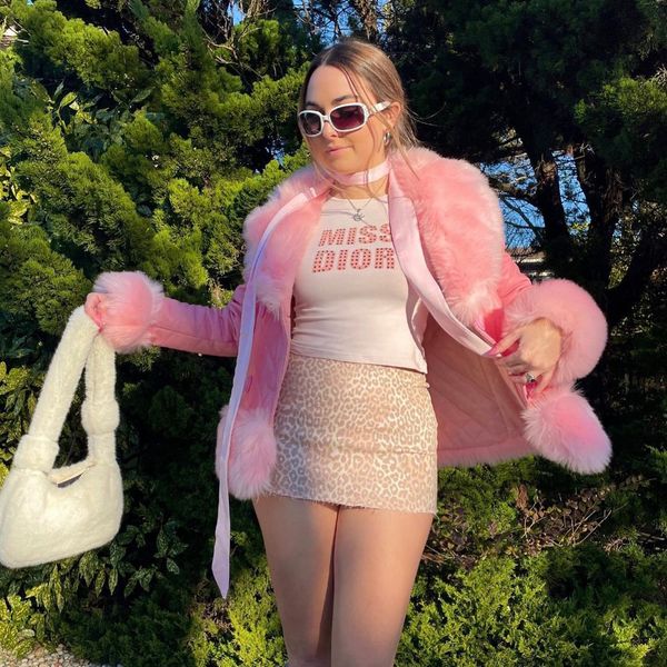 

women's jackets sweet girl pink fur coat women's 2022 autumn/winter button cardigan warm leather woman, Black;brown
